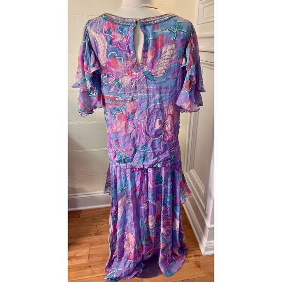 Vtg 80s Judith Ann Creations Butterfly 100% Silk Sequin Skirt & Blouse Size L - Picture 8 of 16